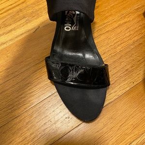 Salvatore Ferragamo Black Leather and Stretch Sandal (EU38)
